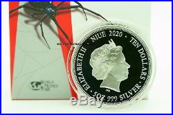 Niue 2020 $10 Deadly & Dangerous Red-Back Spider 5 Oz Gilded Silver Proof Coin