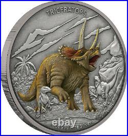 Niue 2020 1 OZ Silver Proof Coin- Dinosaurs Triceratops