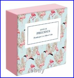 Niue 2021 $2 Love Is Precious Flamingos. 999 1 Oz Silver Coin Box & Coa