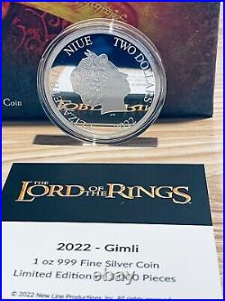 Niue 2022 1 OZ Silver Proof Coin- Lord of The Rings Dwarf Warrior Gimli
