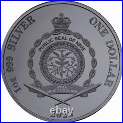 Niue 2023 Chess King Lion Dragon $1 1 Oz Pure Silver Black Proof OGP MINTAGE 999