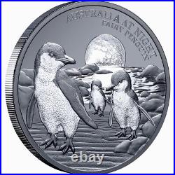 Niue 2024 FAIRY PENGUIN Australia At Night Full Moon $1 Oz Pure Silver Black OGP