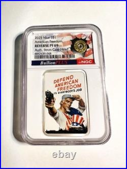Niue 2025 $1 American Freedom 1 oz. 999 Silver Proof Coin NGC Reverse PF69