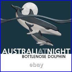 Niue 2025 BOTTLENOSE DOLPHIN Australia At Night Baby $1 Oz Silver Black Proof