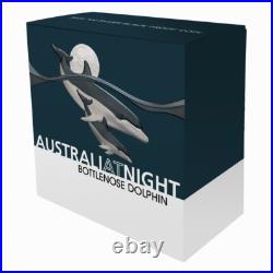 Niue 2025 BOTTLENOSE DOLPHIN Australia At Night Baby $1 Oz Silver Black Proof