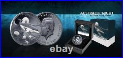 Niue 2025 BOTTLENOSE DOLPHIN Australia At Night Baby $1 Oz Silver Black Proof