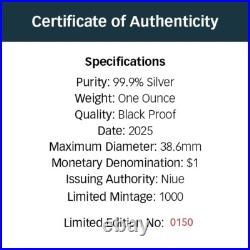 Niue 2025 BOTTLENOSE DOLPHIN Australia At Night Baby $1 Oz Silver Black Proof