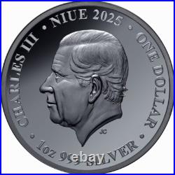 Niue 2025 BOTTLENOSE DOLPHIN Australia At Night Baby $1 Oz Silver Black Proof