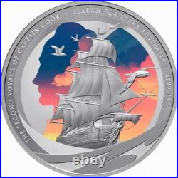 Niue 2025 CAPTAIN COOK Second Voyage TERRA AUSTRALIS Tall Ships $1 Oz Silver Prf Niue 2025 CAPTAIN COOK Second Voyage TERRA AUSTRALIS Tall Ships $1 Oz Silver Prf