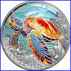 Niue 2025 GREEN SEA TURTLE-Natures Window $5 2 Oz Silver Proof Color-MINTAGE 500