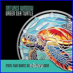 Niue 2025 GREEN SEA TURTLE-Natures Window $5 2 Oz Silver Proof Color-MINTAGE 500
