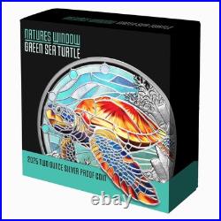 Niue 2025 GREEN SEA TURTLE-Natures Window $5 2 Oz Silver Proof Color-MINTAGE 500