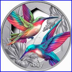 Niue 2025 Hypnotic HUMMINGBIRDS & HIBISCUS $1 1 Oz Pure Silver Prf MINTAGE 750