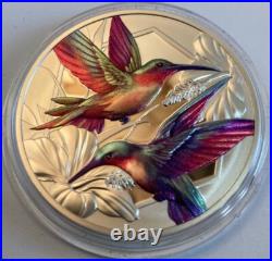 Niue 2025 Hypnotic HUMMINGBIRDS & HIBISCUS $1 1 Oz Pure Silver Prf MINTAGE 750 Niue 2025 Hypnotic HUMMINGBIRDS & HIBISCUS $1 1 Oz Pure Silver Prf MINTAGE 750