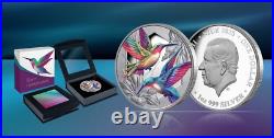 Niue 2025 Hypnotic HUMMINGBIRDS & HIBISCUS $1 1 Oz Pure Silver Prf MINTAGE 750