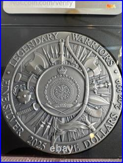 Niue 2025 Leonidas $5 2-oz High Relief Silver Antiqued &Gold Gilded NGC MS70