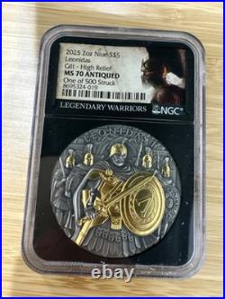 Niue 2025 Leonidas $5 2-oz High Relief Silver Antiqued &Gold Gilded NGC Ms70