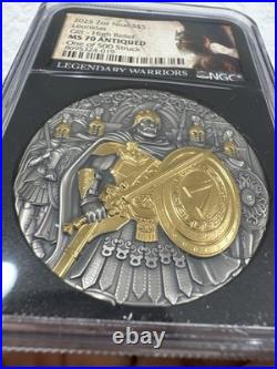 Niue 2025 Leonidas $5 2-oz High Relief Silver Antiqued &Gold Gilded NGC Ms70