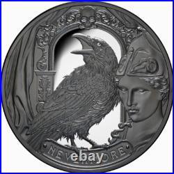Niue 2025 THE RAVEN Edgar Allan Poe $5 2 Oz Silver Black Proof-MINTAGE ONLY 299