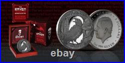 Niue 2025 THE RAVEN Edgar Allan Poe $5 2 Oz Silver Black Proof-MINTAGE ONLY 299