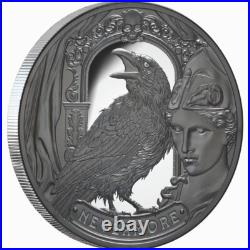 Niue 2025 THE RAVEN Edgar Allan Poe $5 2 Oz Silver Black Proof-MINTAGE ONLY 299