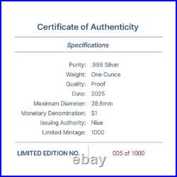 Niue 2025 Wild WINTER WOLF Four Seasons Raven Dire $1 1 Oz Pure Silver Proof OGP