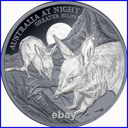 Niue 2026 GREATER BILBY & Full Moon-Australia At Night $1 Oz Silver Black Proof