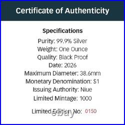 Niue 2026 GREATER BILBY & Full Moon-Australia At Night $1 Oz Silver Black Proof