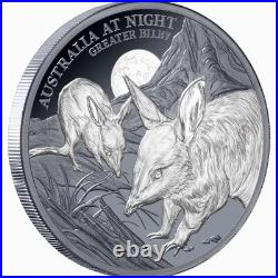 Niue 2026 GREATER BILBY & Full Moon-Australia At Night $1 Oz Silver Black Proof