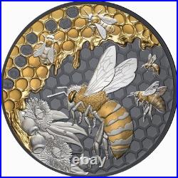 Niue 2026 HONEY BEE & Hive $10 5 Oz Pure Silver GILDED BLACK PROOF-MINTAGE 350