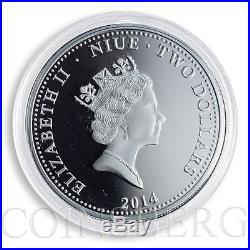 Niue 2 dollars Year of the Horse horseshoe Lunar silver coloured proof coin 2014