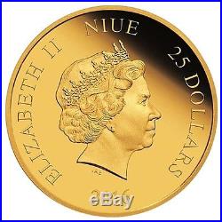 Niue Disney Star Wars $25,1/4 oz. Gold Coin, 2016, Mint, Han Solo, Queen Elizabeth