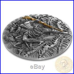 Niue Island 2018 POSEIDON GOD OF SEA series GODS $2 Silver Coin Gold plated 2 oz