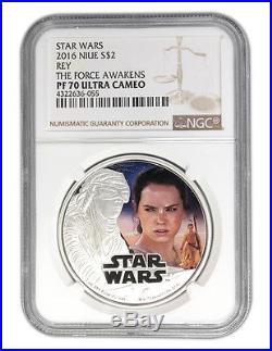 Niue Star Wars $2, 1 oz. Silver Coin, 2016, Rey, Queen Elizabeth, NGC 70