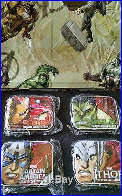 Official Marvel 2014 Avengers Four Coin 1 oz. Silver Lunch Box Set Matching #'s