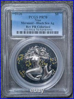 PCGS 2026 Niue Mermaid Black Sea colori 1oz Silver Rev PR/PR70 ULTRA HIGH RELIEF PCGS 2026 Niue Mermaid Black Sea colori 1oz Silver Rev PR/PR70 ULTRA HIGH RELIEF