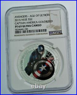 PF69 Captain America Marvel Avengers Ultron 2015 ULTRA CAMEO 1 oz. 999 Silver