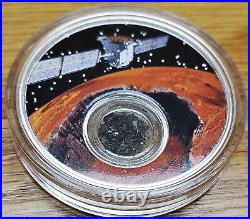 Rare 2017 Niue Mission To Mars 1 Oz Silver Proof Coin With Real Meteorite & Coa