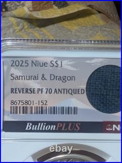 Rare 2025 Niue S$1 Samurai And Dragon Reverse PF 70 Antiqued Christmas Sale