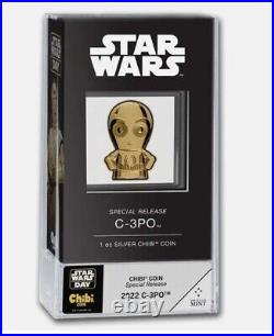 SPECIAL RELEASE 2022 NIUE C-3PO C3PO CHIBI 1oz SILVER GOLD GILDED STAR WARS DAY