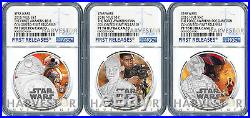 STAR WARS THE FORCE AWAKENS COMPLETE 3 COIN SET NGC PF70 FIRST RELEASES WithOGP