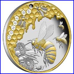 Silver Coin Honey Bee/Honey Bee 2022 Niue Partially Gold Plated 1 Oz PP