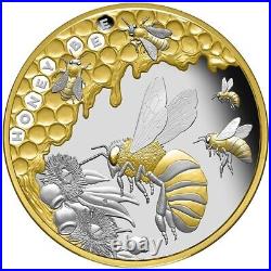 Silver Coin Honey Bee/Honey Bee 2022 Niue Partially Gold Plated 1 Oz PP