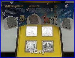 Spongebob Squarepants Cartoon 4 X 1 Oz Silver Square Coin Art Bar Set 2011 Niue