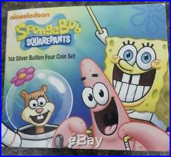 Spongebob Squarepants Cartoon 4 X 1 Oz Silver Square Coin Art Bar Set 2011 Niue