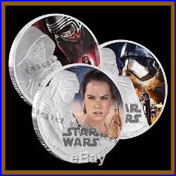 Star Wars $2 Proof 1 Oz x 3 Silver Coin Set, Kylo Ren, Rey, Captain Phasma WithCOA