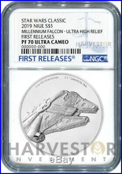 Star Wars Millennium Falcon 2 Oz. Silver Coin Ngc Pf70 First Releases Uhr