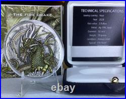 THE FIRE DRAKE Silver Coin 2$ Niue 2023 50 Gram Silver Mintage 250 THE FIRE DRAKE Silver Coin 2$ Niue 2023 50 Gram Silver Mintage 250
