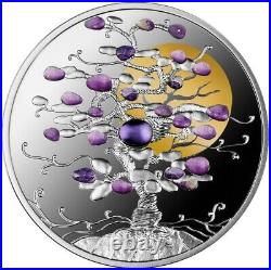 TREE OF LUCK 2021 1 oz Pure Proof Silver Coin with Amethyst Insert NIUE