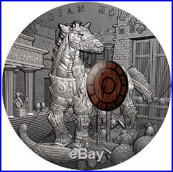 TROJAN HORSE Ancient Myths 2oz antiqued high-relief silver coin 2016 Free Watch